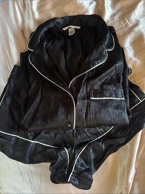 Victoria's Secret Black Satin Pajama Top with White Piping